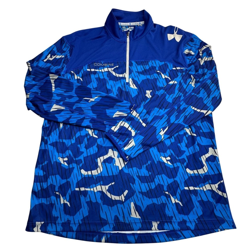 Under Armour Shirt Mens XL Blue Camo 1/4 Zip HeatGear Combine Loose Pullover